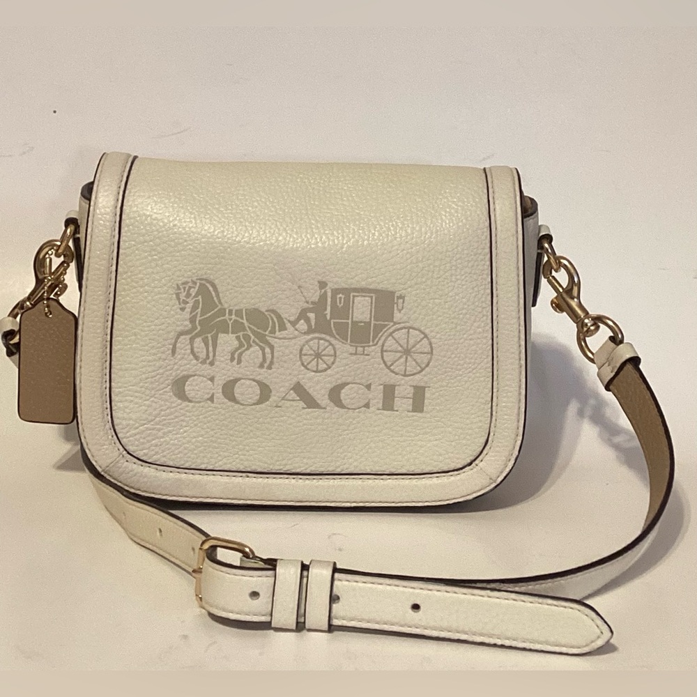 Coach shoulder bag white beige horse and carriage C4058